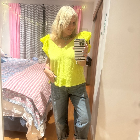 Velvet neon yellow summer top. - Picture 3 of 10